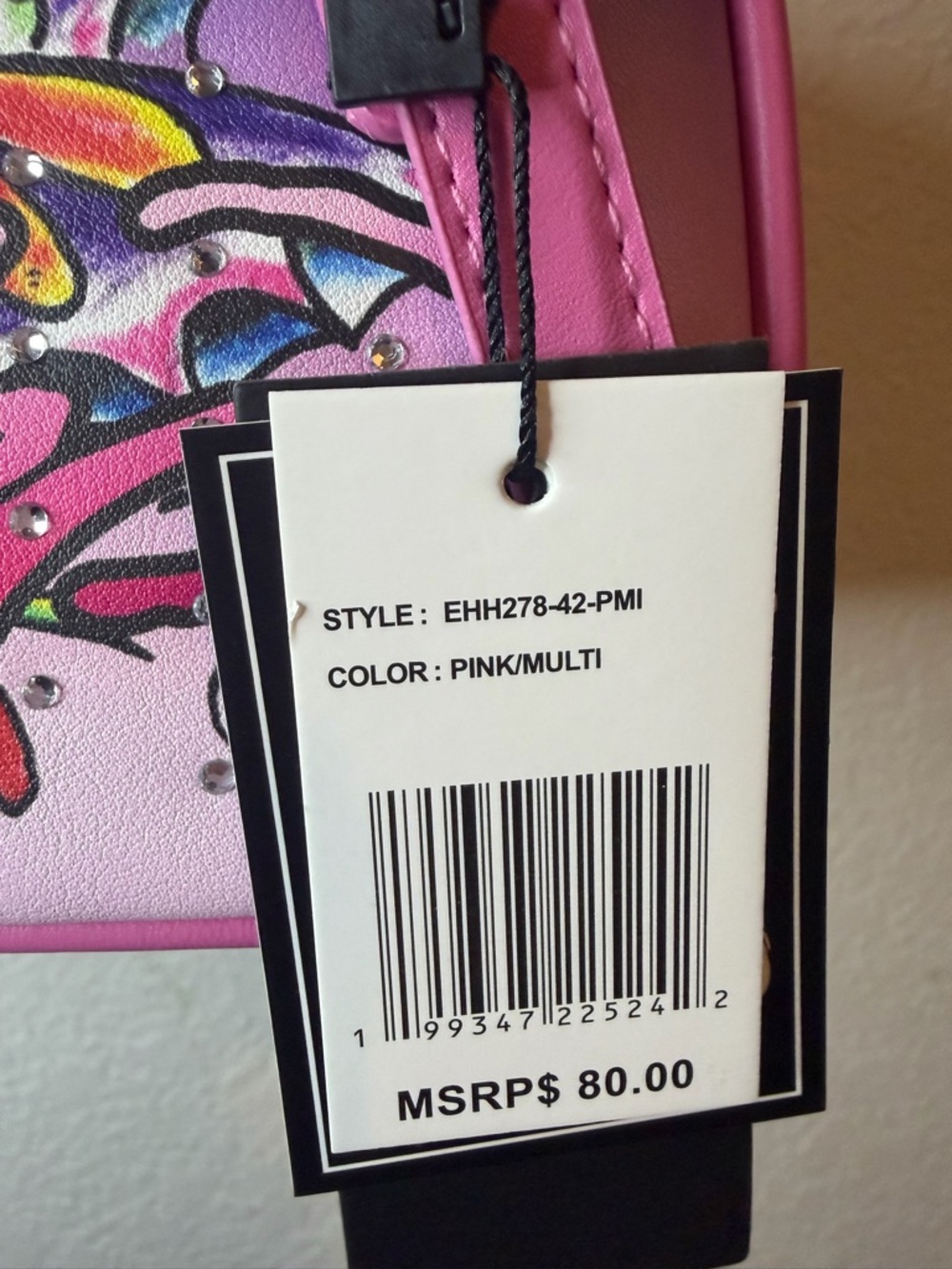 Ed Hardy Pink Satchel Bag Adjustable Straps Skull Flowers Rhinestone Y2K NWT $80 - Picture 5 of 10